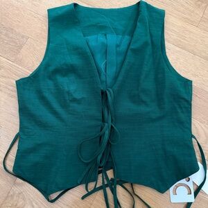 Commense Green Tie-Front Tank Top